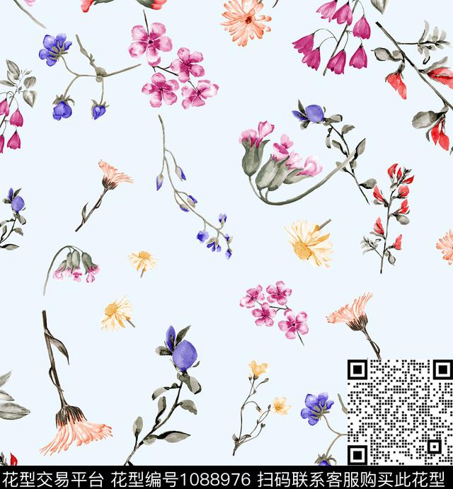 小碎花中国红新品数码印花华亿平台下载（图片编号: 1088976） - 瓦栏（Walan）