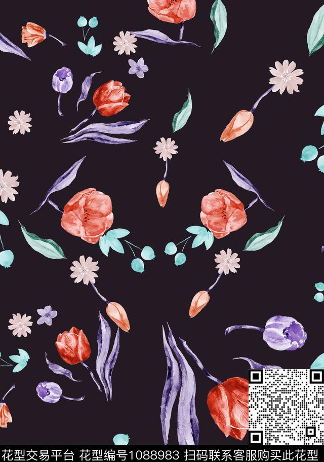 郁金香小碎花数码印花华亿平台下载（图片编号: 1088983） - 瓦栏（Walan）