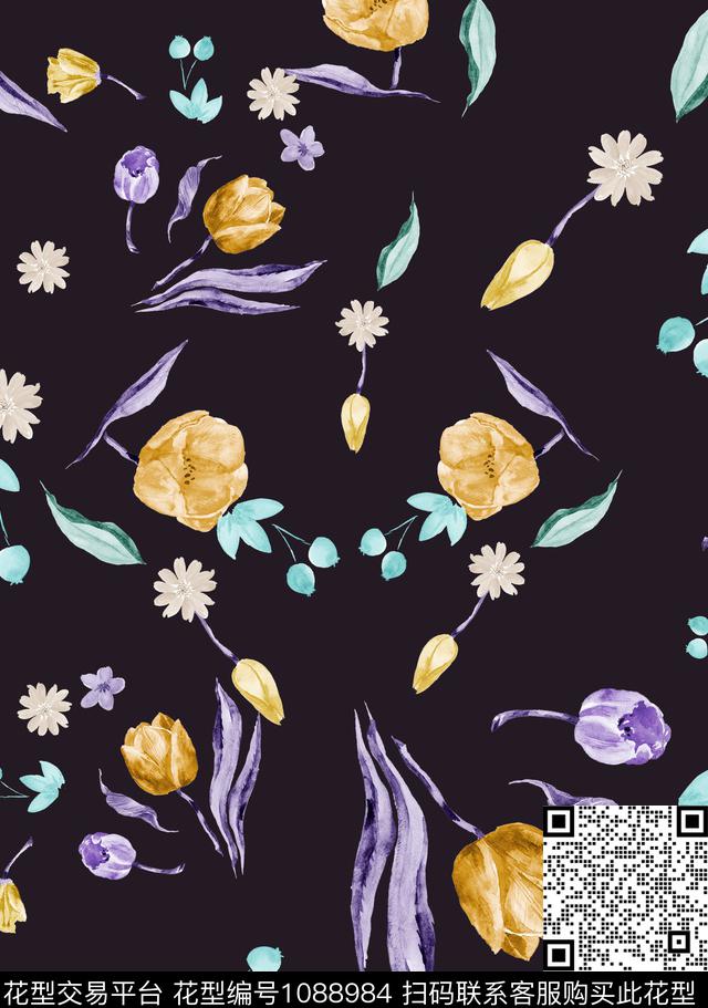 郁金香大牌风小碎花数码印花华亿平台下载（图片编号: 1088984） - 瓦栏（Walan）