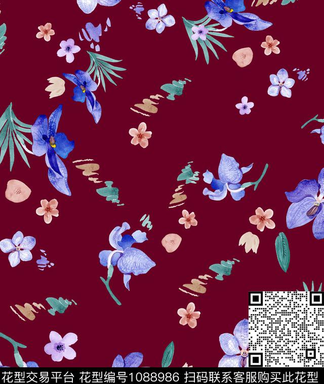 小碎花中国红新品数码印花华亿平台下载（图片编号: 1088986） - 瓦栏（Walan）