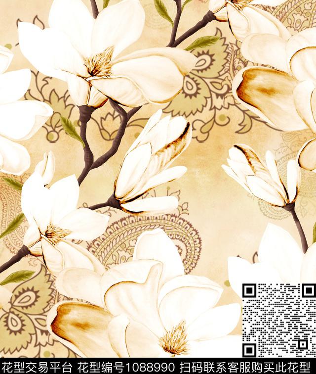 香云纱玉兰花新品数码印花华亿平台下载（图片编号: 1088990） - 瓦栏（Walan）