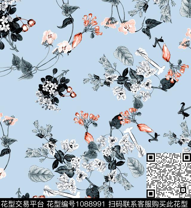 小碎花中国红新品数码印花华亿平台下载（图片编号: 1088991） - 瓦栏（Walan）