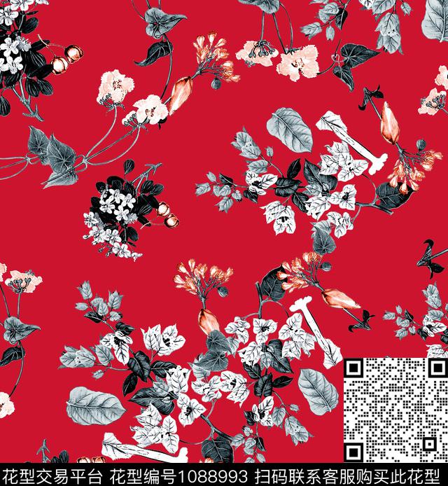小碎花中国红新品数码印花华亿平台下载（图片编号: 1088993） - 瓦栏（Walan）