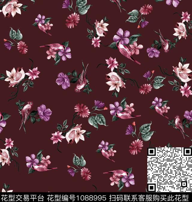 小碎花中国红新品数码印花华亿平台下载（图片编号: 1088995） - 瓦栏（Walan）