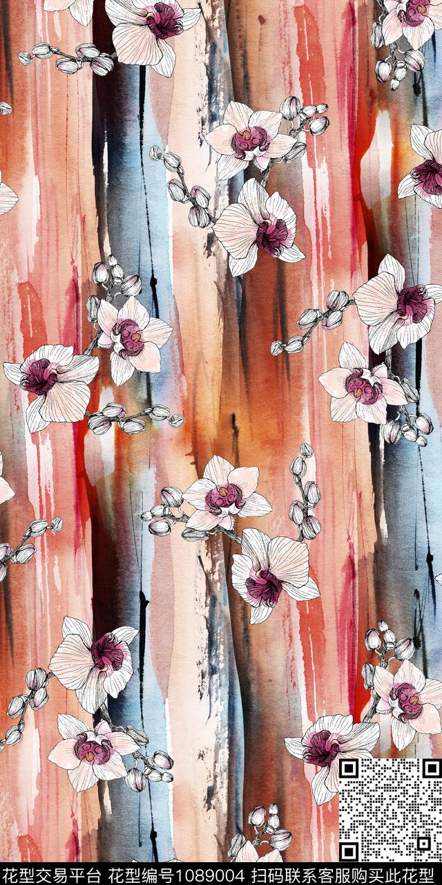 数码华亿平台条纹花卉数码印花华亿平台下载（图片编号: 1089004） - 瓦栏（Walan）