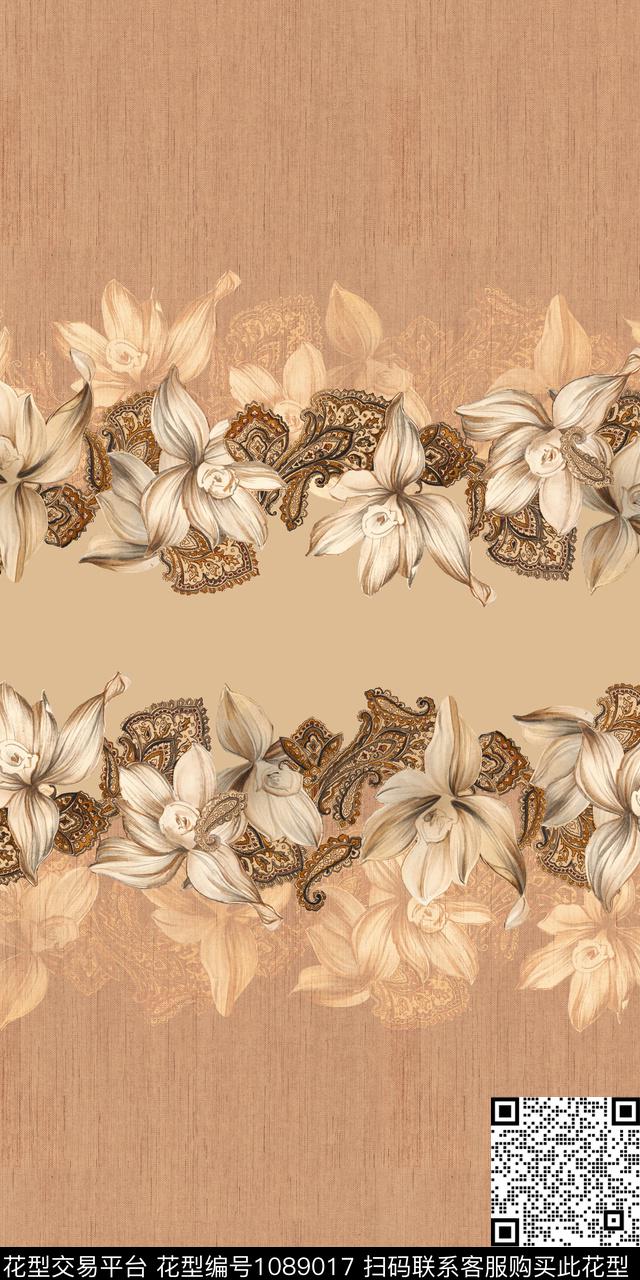 花卉年轻女性手绘花卉数码印花华亿平台下载（图片编号: 1089017） - 瓦栏（Walan）