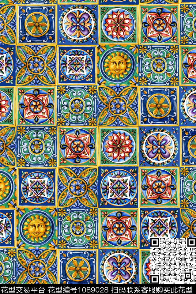 卷草几何纹理数码印花华亿平台下载（图片编号: 1089028） - 瓦栏（Walan）