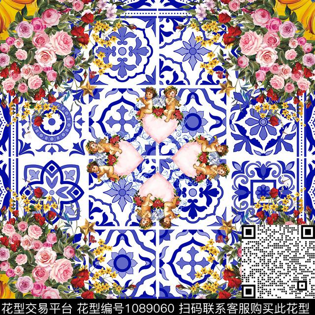 抽象女装中国风定位花传统印花华亿平台下载（图片编号: 1089060） - 瓦栏（Walan）