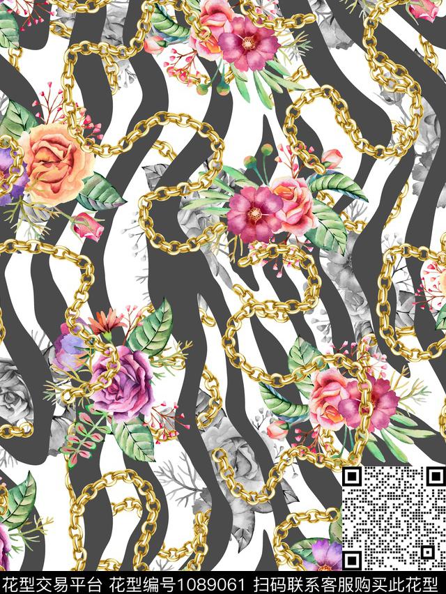 斑马纹花卉复古数码印花华亿平台下载（图片编号: 1089061） - 瓦栏（Walan）