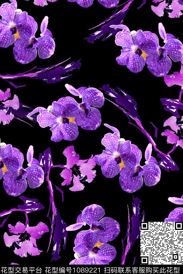 定位花彩底花卉花卉数码印花华亿平台下载（图片编号: 1089221） - 瓦栏（Walan）