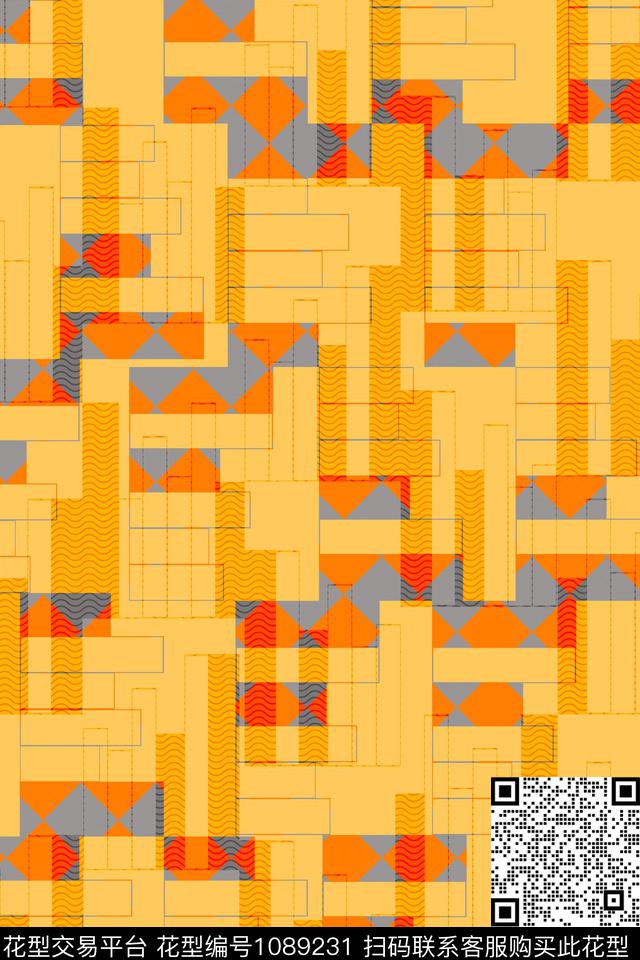 大牌风几何矩形数码印花华亿平台下载（图片编号: 1089231） - 瓦栏（Walan）