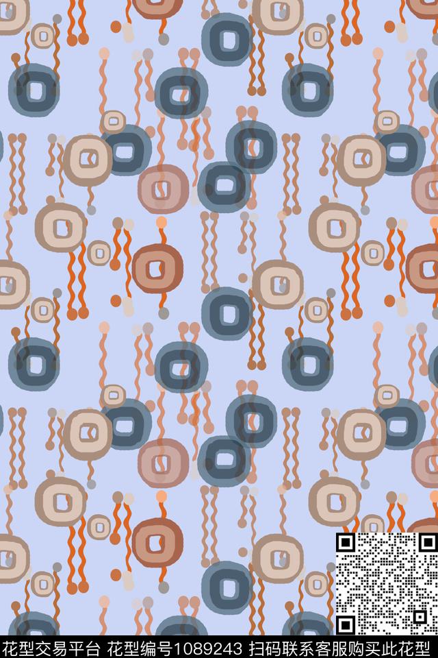 手绘线条笔触几何圆圈与波点传统印花华亿平台下载（图片编号: 1089243） - 瓦栏（Walan）