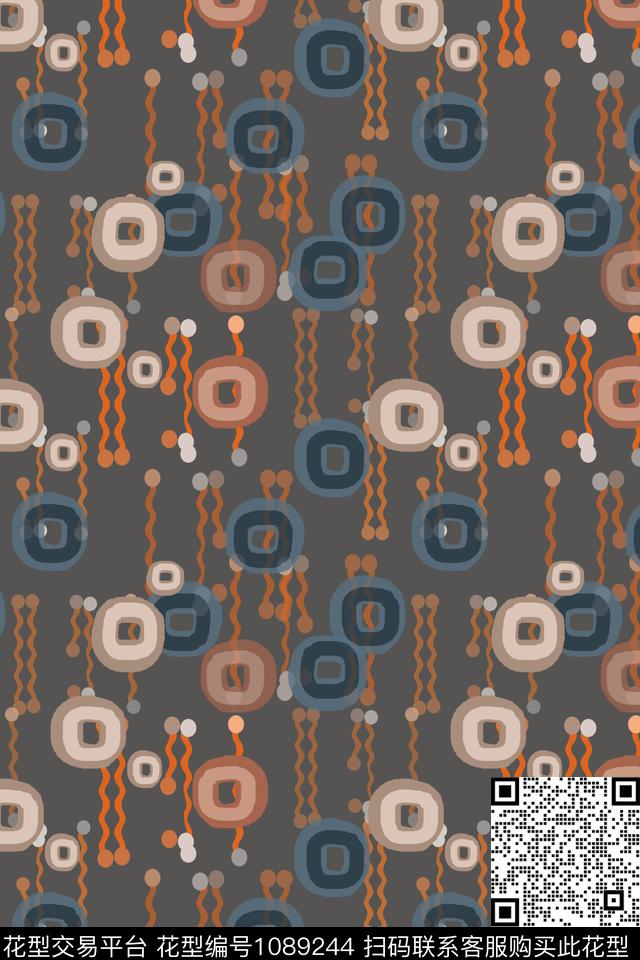 手绘线条笔触几何圆圈与波点传统印花华亿平台下载（图片编号: 1089244） - 瓦栏（Walan）