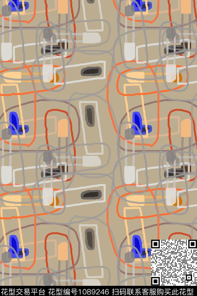 抽象几何手绘线条笔触传统印花华亿平台下载（图片编号: 1089246） - 瓦栏（Walan）