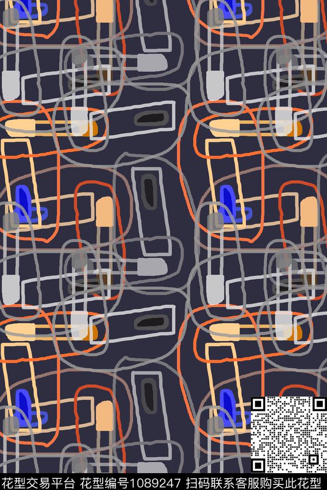 抽象几何手绘线条笔触传统印花华亿平台下载（图片编号: 1089247） - 瓦栏（Walan）