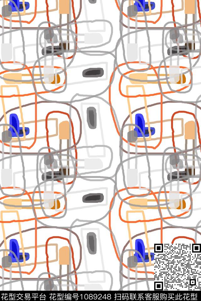 抽象几何手绘线条笔触传统印花华亿平台下载（图片编号: 1089248） - 瓦栏（Walan）