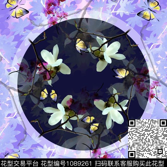玉兰花小方巾中国风数码印花华亿平台下载（图片编号: 1089261） - 瓦栏（Walan）