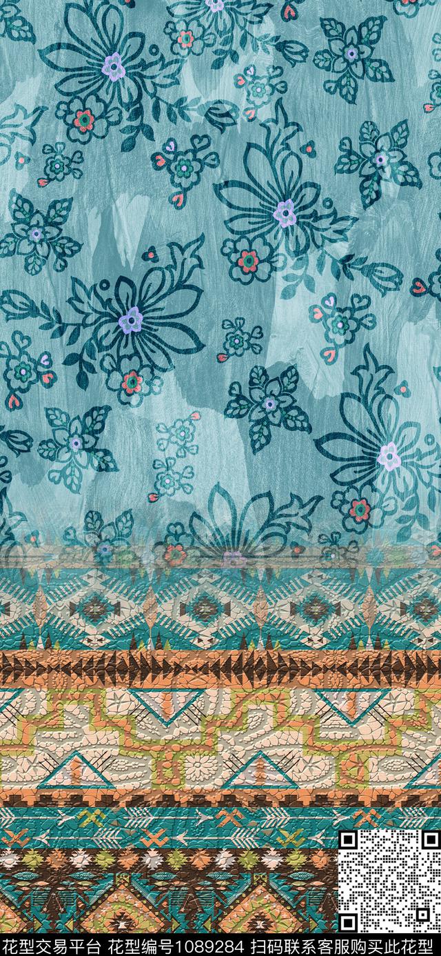 几何花卉肌理底纹民族纹样数码印花华亿平台下载（图片编号: 1089284） - 瓦栏（Walan）