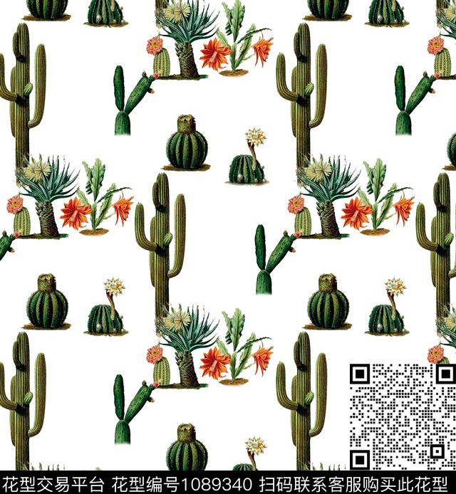 仙人掌时尚流行花朵花卉数码印花华亿平台下载（图片编号: 1089340） - 瓦栏（Walan）