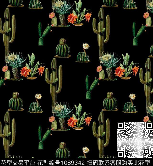 仙人掌时尚流行花朵花卉数码印花华亿平台下载（图片编号: 1089342） - 瓦栏（Walan）