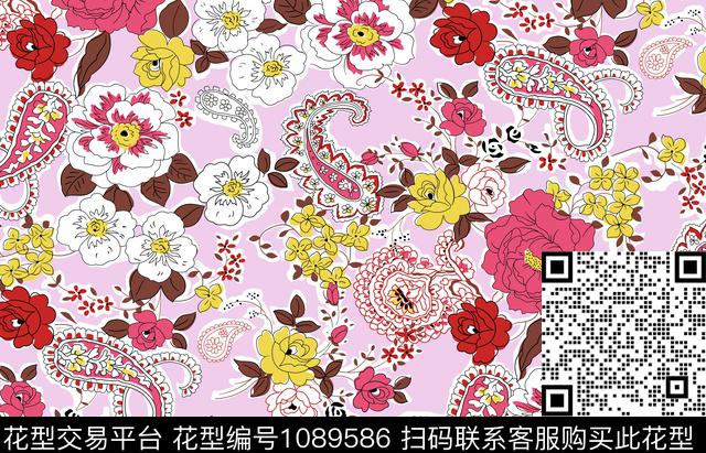 花卉几何佩斯利传统印花华亿平台下载（图片编号: 1089586） - 瓦栏（Walan）