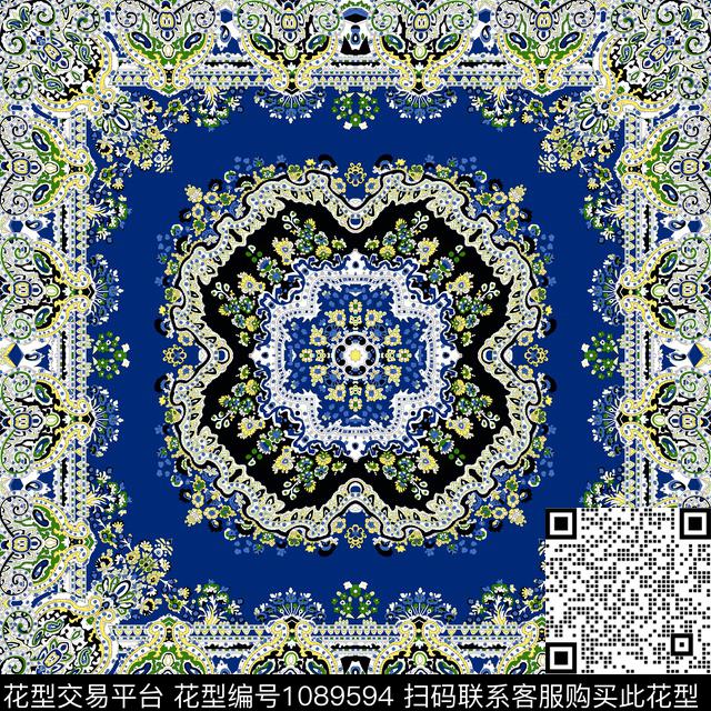抽象花卉方巾欧洲传统印花华亿平台下载（图片编号: 1089594） - 瓦栏（Walan）