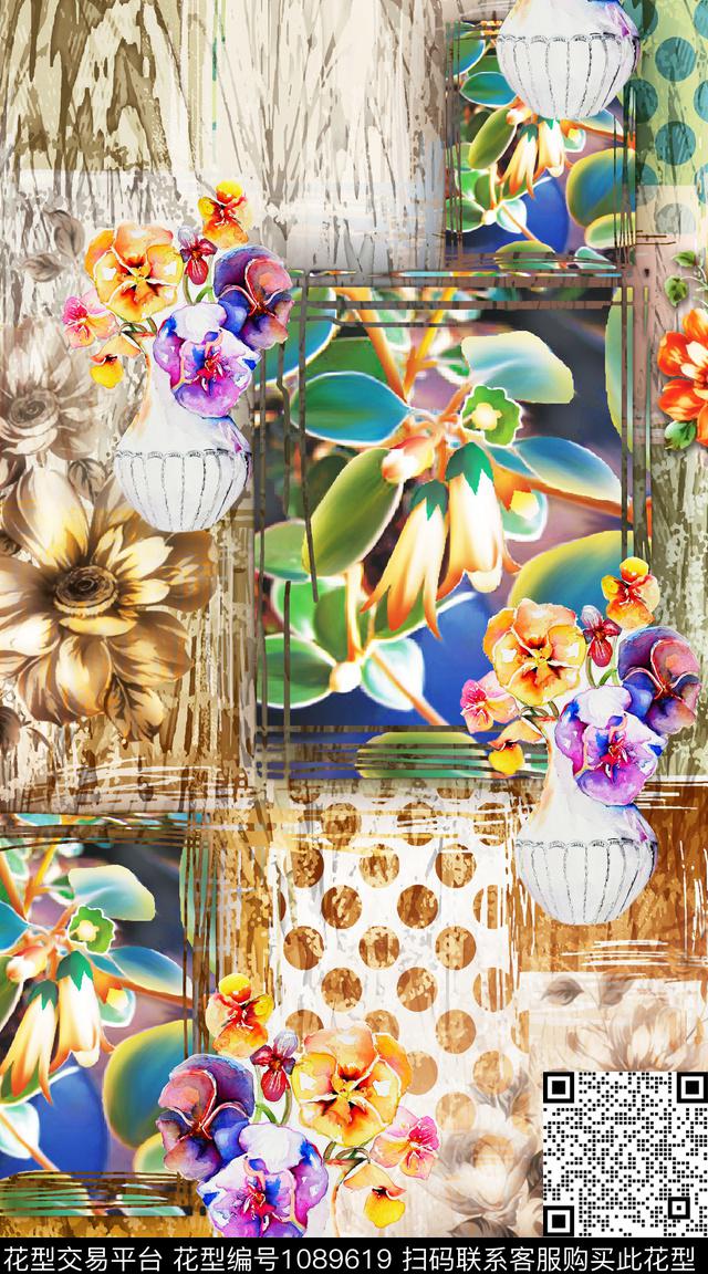 数码华亿平台抽象花卉数码印花华亿平台下载（图片编号: 1089619） - 瓦栏（Walan）