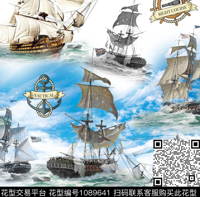 复古海军大牌风数码印花华亿平台下载（图片编号: 1089641） - 瓦栏（Walan）