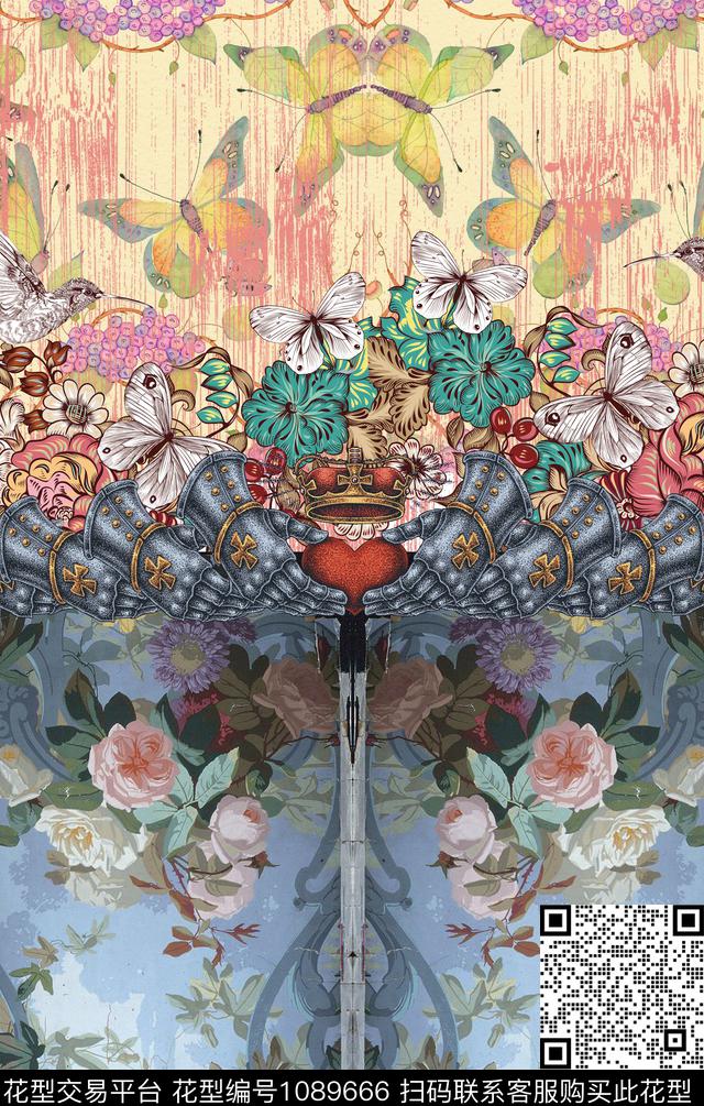 定位花手绘花卉宫廷风数码印花华亿平台下载（图片编号: 1089666） - 瓦栏（Walan）