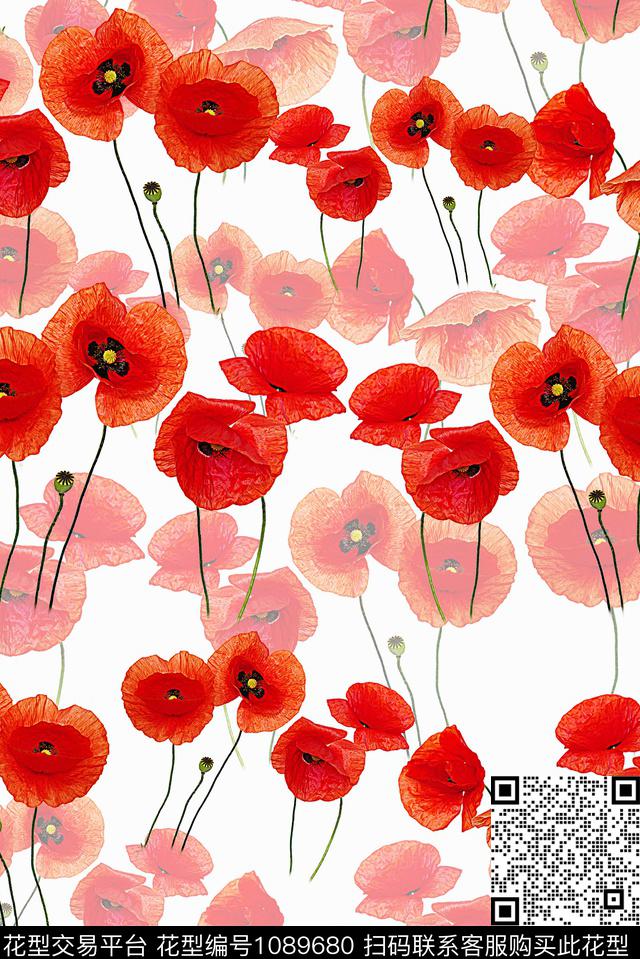 虞美人花卉女装数码印花华亿平台下载（图片编号: 1089680） - 瓦栏（Walan）