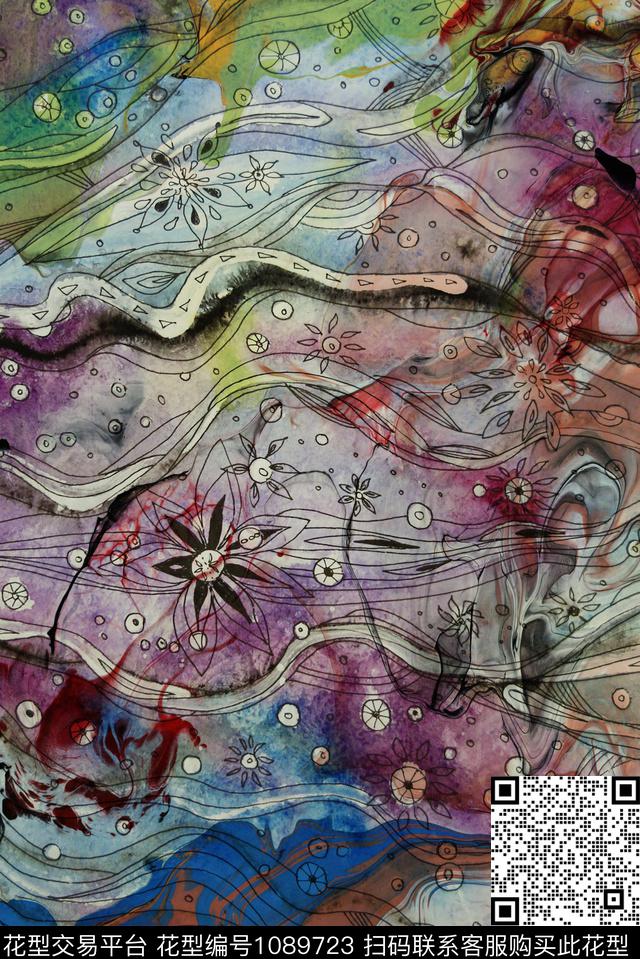 数码华亿平台抽象花卉数码印花华亿平台下载（图片编号: 1089723） - 瓦栏（Walan）