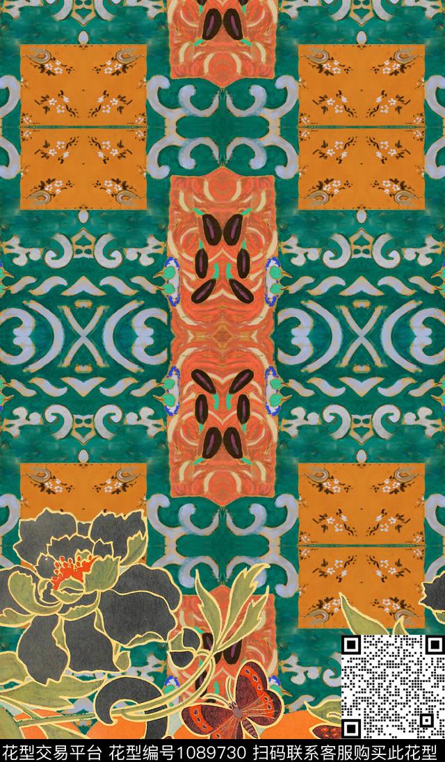 数码华亿平台定位花复古数码印花华亿平台下载（图片编号: 1089730） - 瓦栏（Walan）