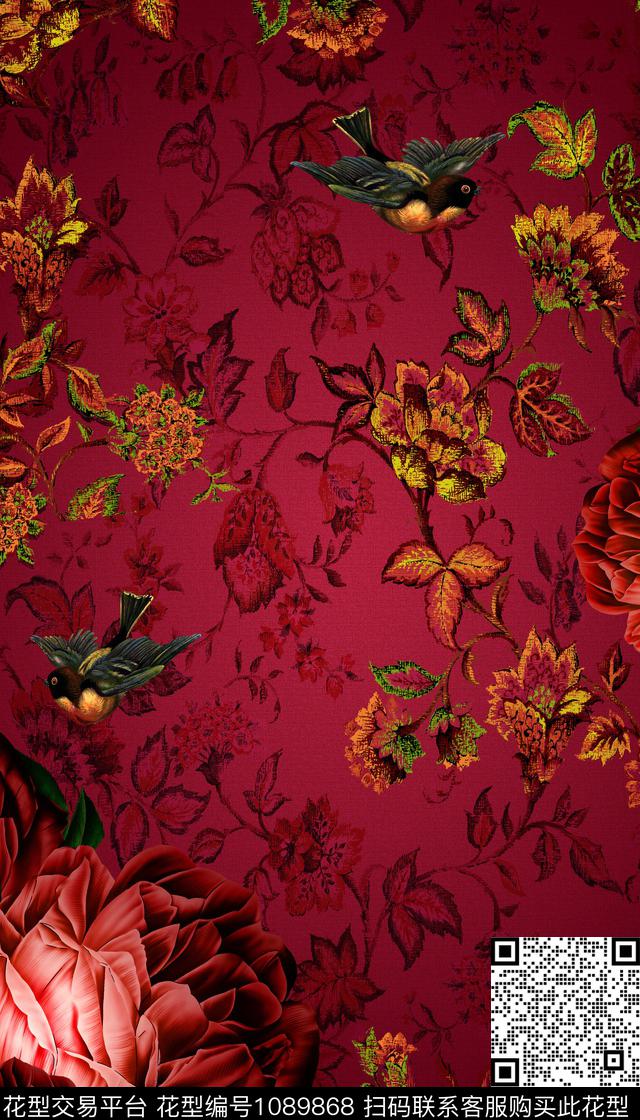 花卉女装鸟/昆虫数码印花华亿平台下载（图片编号: 1089868） - 瓦栏（Walan）