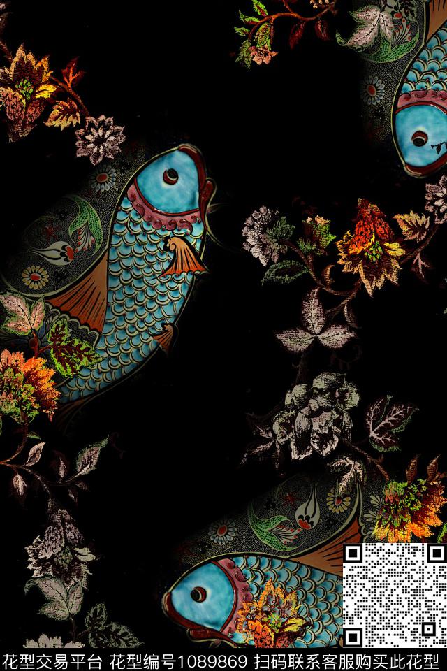 民族风卡通花卉数码印花华亿平台下载（图片编号: 1089869） - 瓦栏（Walan）