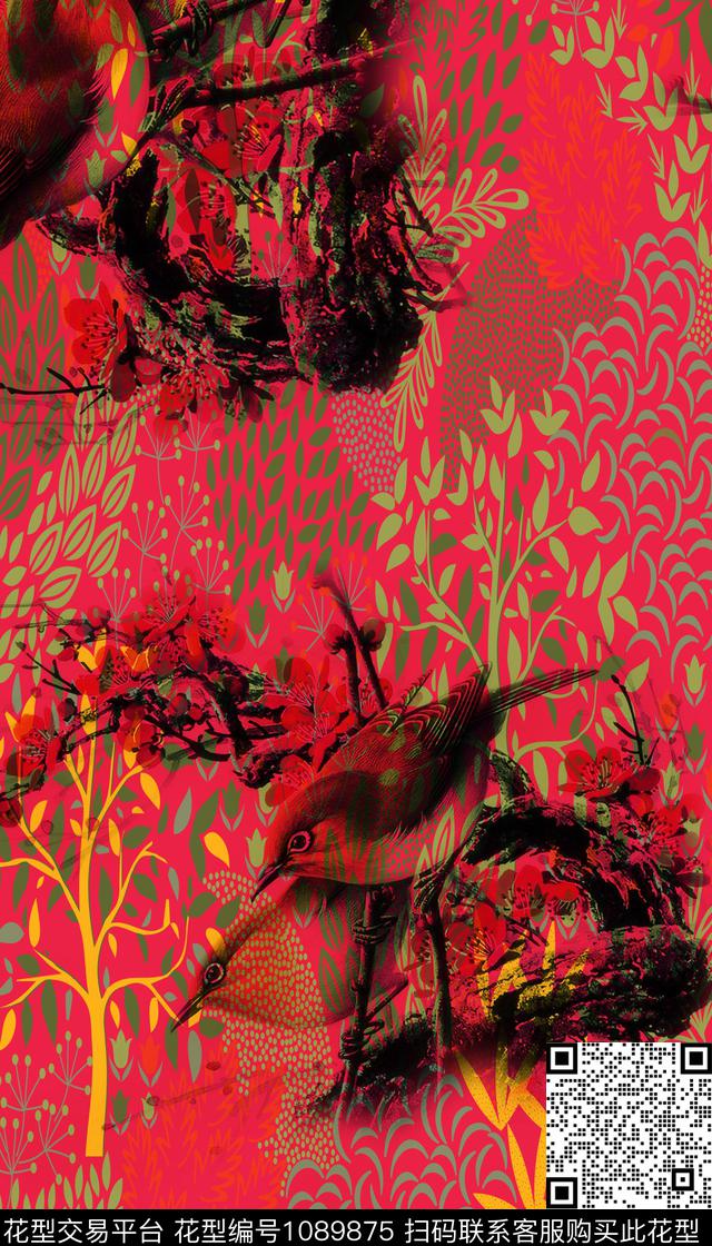 民族风卡通花卉数码印花华亿平台下载（图片编号: 1089875） - 瓦栏（Walan）