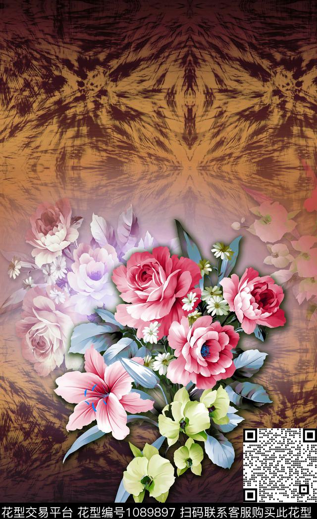 定位花雪纺彩底花卉数码印花华亿平台下载（图片编号: 1089897） - 瓦栏（Walan）