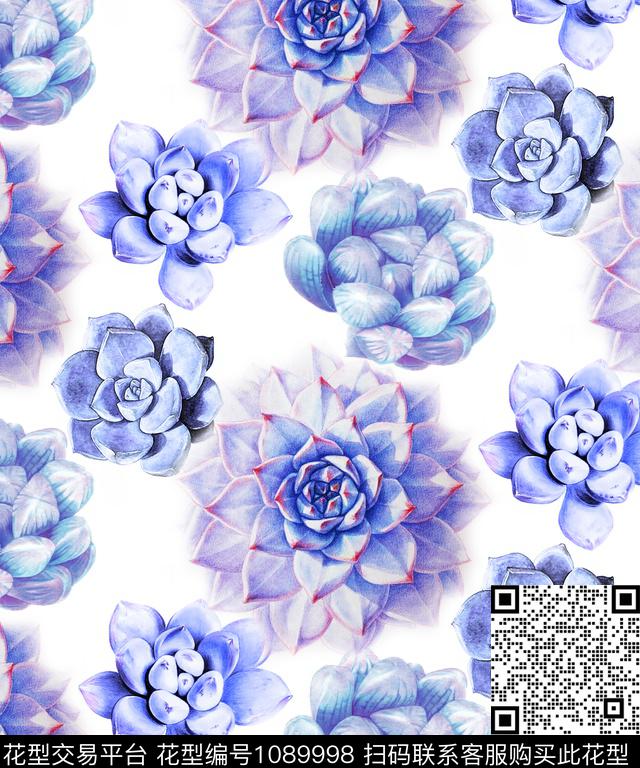 大花多肉创意数码印花华亿平台下载（图片编号: 1089998） - 瓦栏（Walan）
