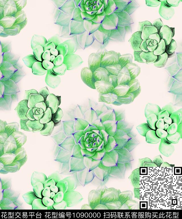 大花多肉创意数码印花华亿平台下载（图片编号: 1090000） - 瓦栏（Walan）