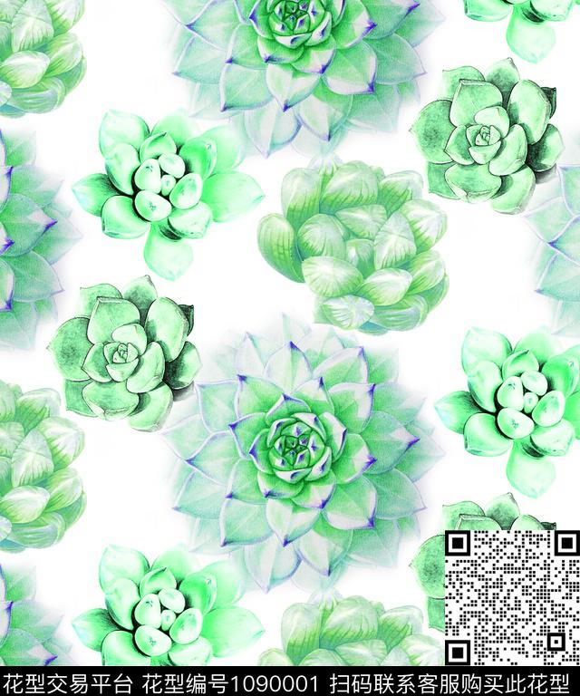大花多肉创意数码印花华亿平台下载（图片编号: 1090001） - 瓦栏（Walan）
