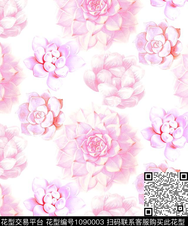 大花多肉创意数码印花华亿平台下载（图片编号: 1090003） - 瓦栏（Walan）