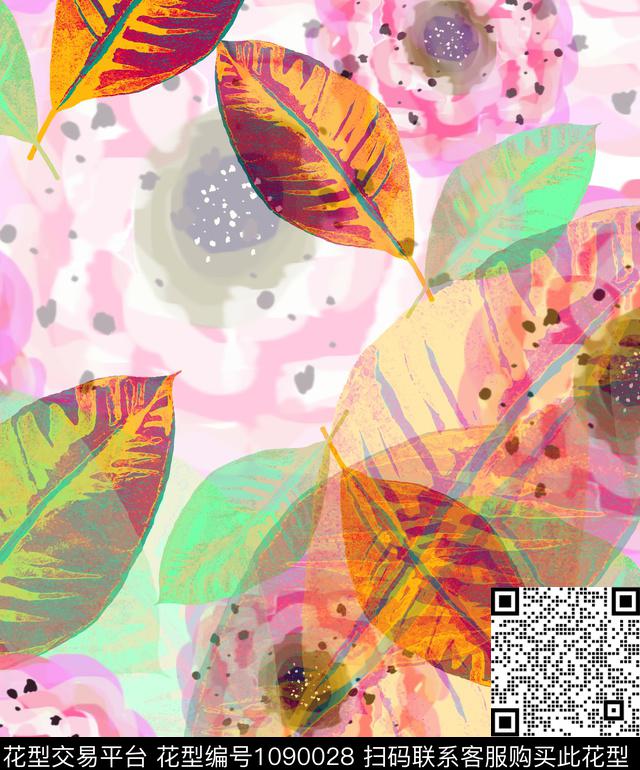 创意抽象花卉数码印花华亿平台下载（图片编号: 1090028） - 瓦栏（Walan）