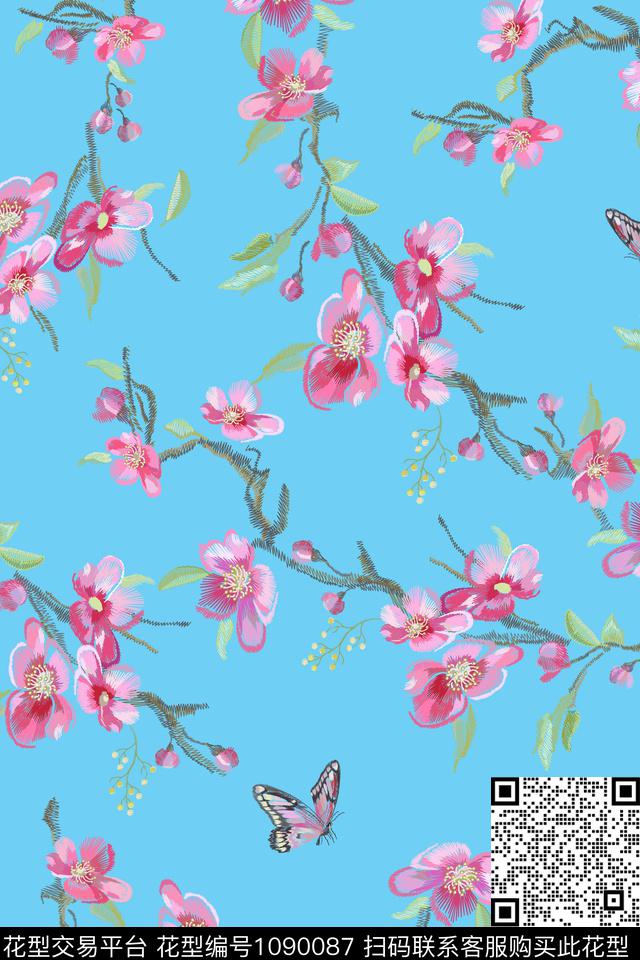 花卉女装绣花花卉数码印花华亿平台下载（图片编号: 1090087） - 瓦栏（Walan）