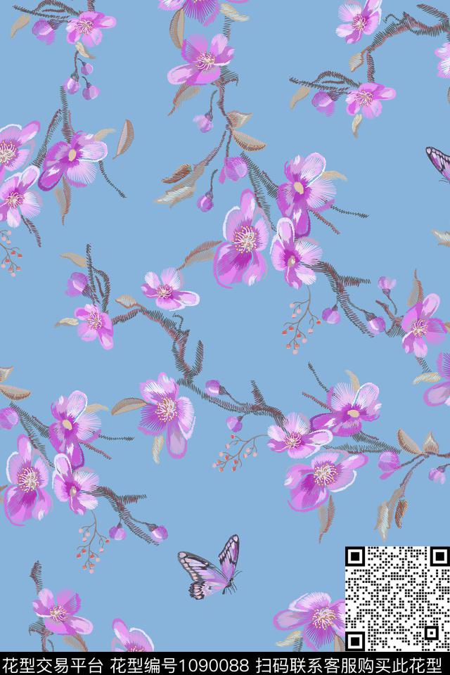 花卉女装绣花花卉数码印花华亿平台下载（图片编号: 1090088） - 瓦栏（Walan）