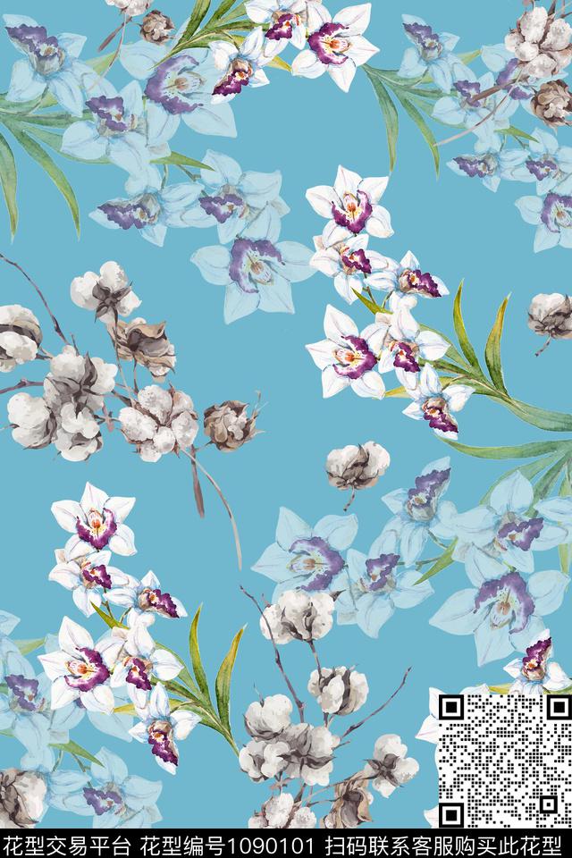 花卉女装彩色地花卉数码印花华亿平台下载（图片编号: 1090101） - 瓦栏（Walan）