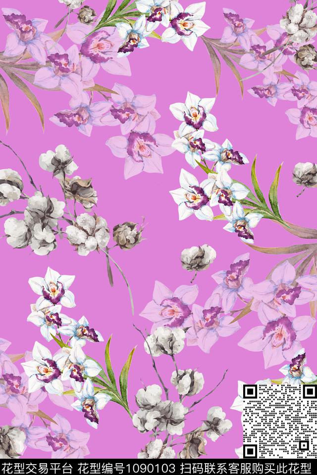 花卉女装彩色地花卉数码印花华亿平台下载（图片编号: 1090103） - 瓦栏（Walan）