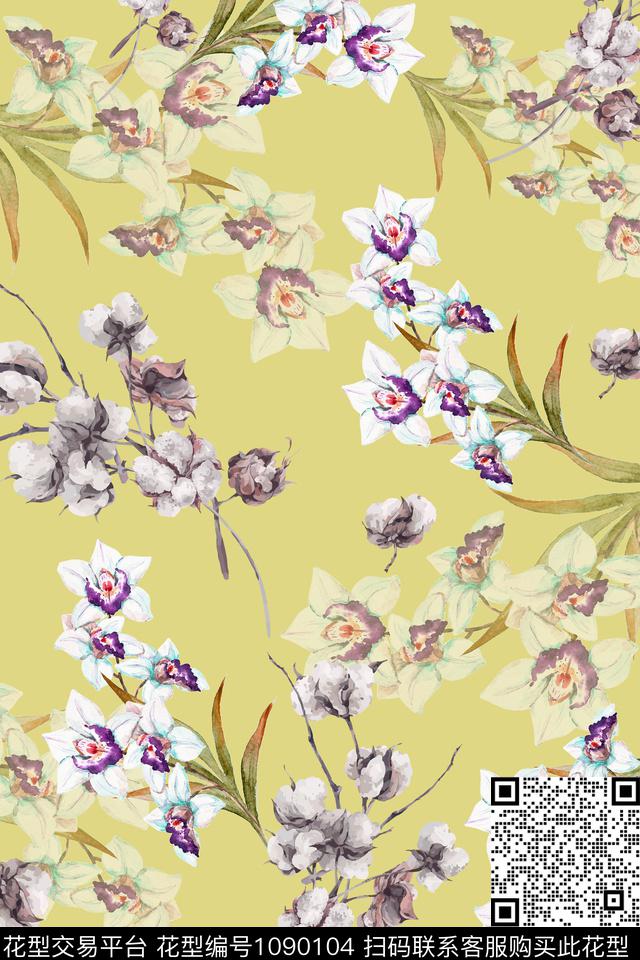 花卉女装彩色地花卉数码印花华亿平台下载（图片编号: 1090104） - 瓦栏（Walan）