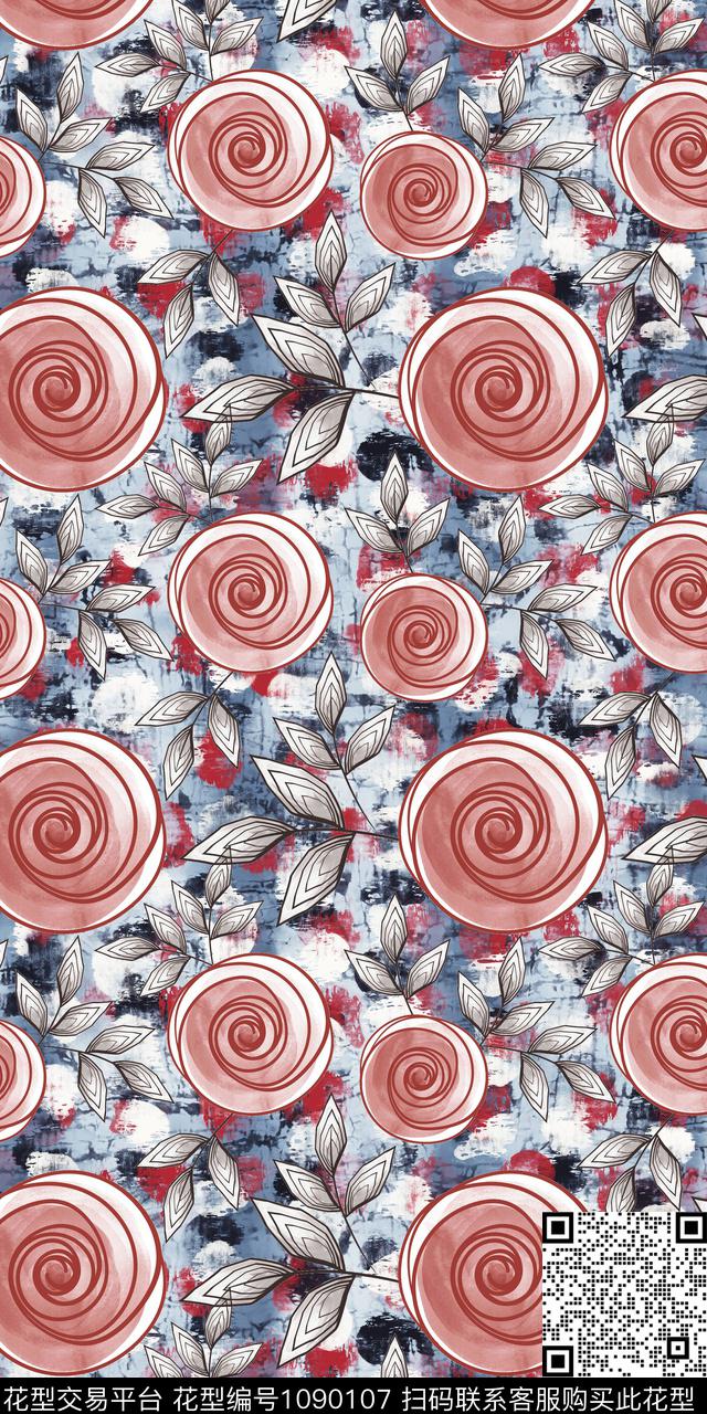 数码华亿平台花卉大牌风数码印花华亿平台下载（图片编号: 1090107） - 瓦栏（Walan）