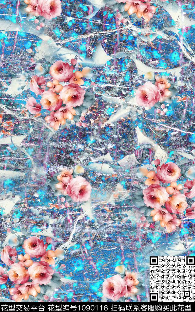 数码华亿平台花卉大牌风数码印花华亿平台下载（图片编号: 1090116） - 瓦栏（Walan）