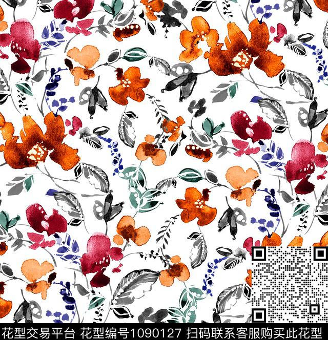 小碎花春夏华亿平台白底花数码印花华亿平台下载（图片编号: 1090127） - 瓦栏（Walan）
