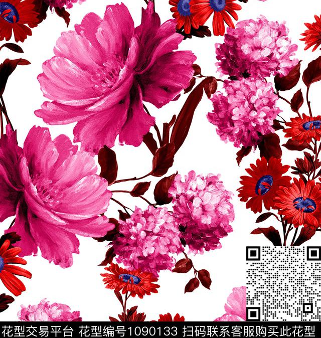 牡丹新品大牌风数码印花华亿平台下载（图片编号: 1090133） - 瓦栏（Walan）